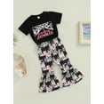 thumbnail image 4 of Toddler Western Baby Girl Clothes Bell Bottom Outfit Short Sleeve Letter Tops Cow Print Flare Pant Sets, 4 of 10