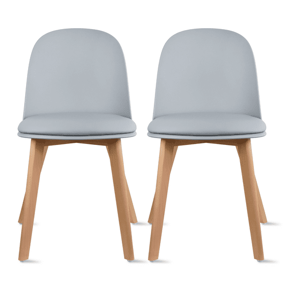 Set of 2 Armless Plastic Dining Chair Wood Legs for Dining Room Plastic Molded Seat With Cushion, Gray