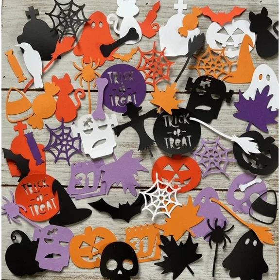 Halloween Confetti Table Decorations Bats Ghosts Pumpkins Spider Web Cats 100Pcs