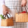 thumbnail image 3 of Picnic Basket Natural Woven Woodchip with Folding Handles Easter Basket Closet Storage Organizer Basket Bath Toy and Kids Toy Storage, 3 of 11