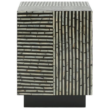 SAFAVIEH Hamza Rustic Square Stool, Multi Black Faux Mother Of Pearl (14.1 in. W x 14.1 in. D x 18.8 in. H)