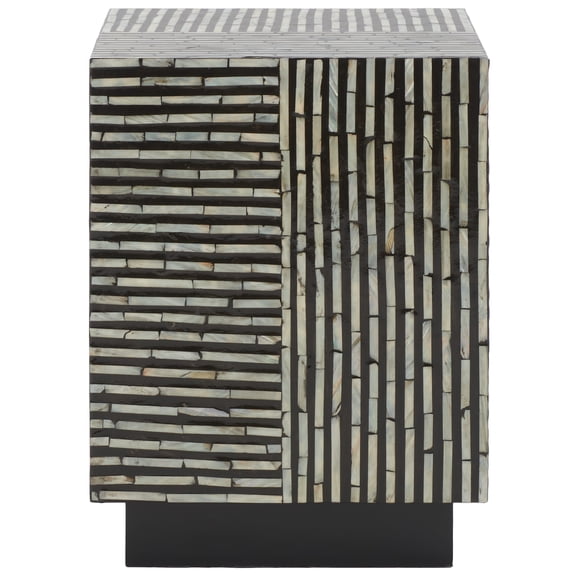 SAFAVIEH Hamza Rustic Square Stool, Multi Black Faux Mother Of Pearl (14.1 in. W x 14.1 in. D x 18.8 in. H)