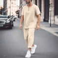 thumbnail image 2 of JIKNTTR Men's 2 Piece Sweatsuits Outfits Mens Linen Sets Summer Leisure Short Sleeve T Shirt And Shorts Set Commuting Work Outfits, 2 of 6