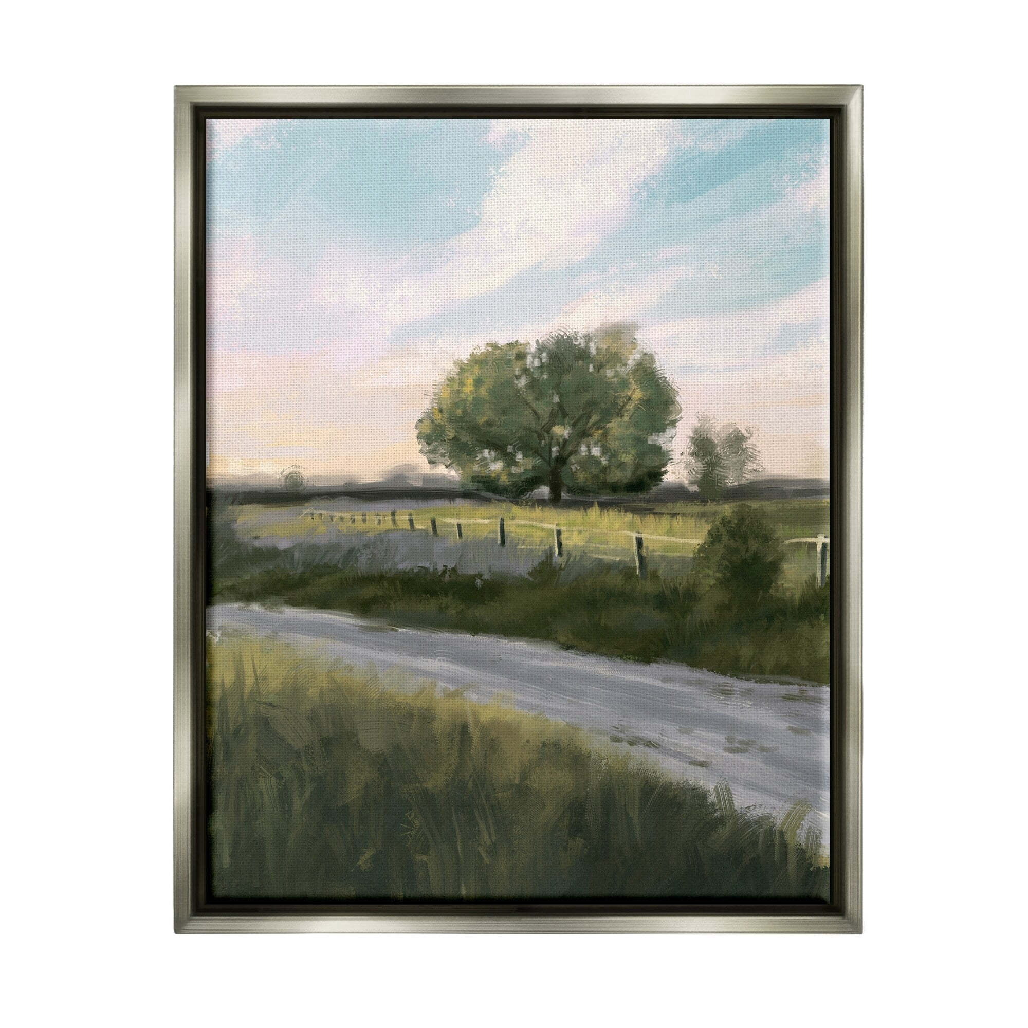 Stupell Industries Rural Grasslands Lone Country Tree Clear Sky Painting Luster Gray Floating Framed Canvas Print Wall Art, Design by Ziwei Li