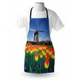 thumbnail image 3 of Landscape Apron Tulip Blooms with Classic Dutch Windmill Netherlands Countryside Spring Picture, Unisex Kitchen Bib Apron with Adjustable Neck for Cooking Baking Gardening, Yellow Blue, by Ambesonne, 3 of 3