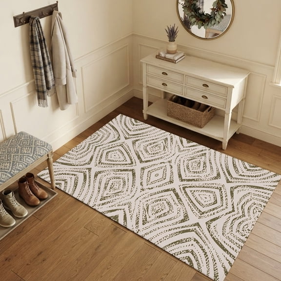 Area Rugs 3'x5', Brown Geometric Carpet Runner Indoor Outdoor Rugs Home Decor Aesthetic, Vintage Abstract Chic Motifs Aesthetic Non Slip Mats Washable Accent Rug for Living Room Bedroom