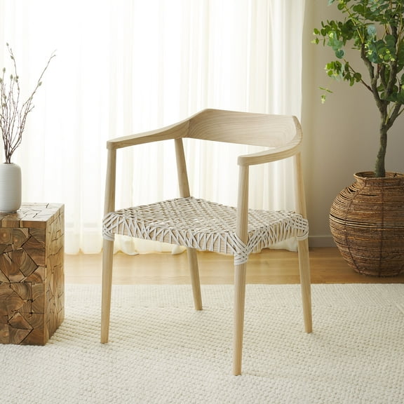 SAFAVIEH Munro Leather Woven Accent Chairs, Natural/White (22 in. W x 20.5 in. D x 28.5 in. H)