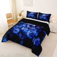 thumbnail image 2 of Homewish Halloween Skull Skeleton Queen Comforter Set,Goth Romantic Rose Comforter Sets Queen,Navy,Black Reversible,3-Piece,1 Comforter and 2 Pillowcases, 2 of 7