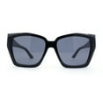 thumbnail image 2 of Womens Thick Bevel Geometric Cut Plastic Butterfly Sunglasses All Black, 2 of 4