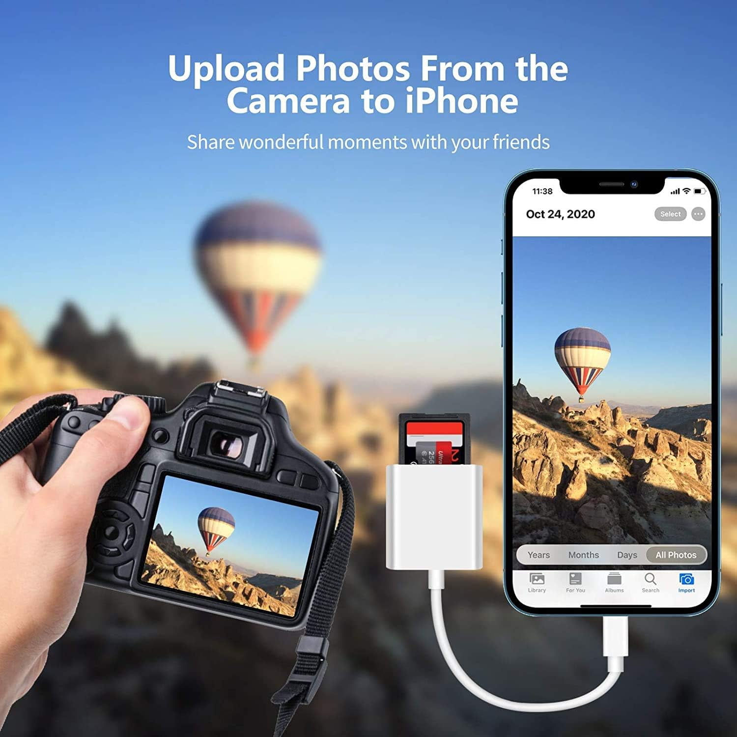 2 in 1 Lightning to SD Card Reader for iPhone,Dual Slot Micro SD TF Trail Game Camera Memory Card Reader Adapter, Quickly Transfer Photos Videos Plug and Play