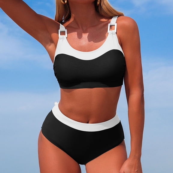 Blmnix Athletic Swimsuits Women Swimsuits Two Piece High Waisted Swimsuits Swimming Suits Crew Neck Cute One Piece Swimsuit for Women,S