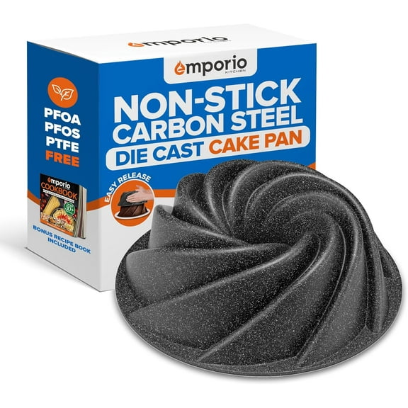 Gray Marble Nonstick Aluminum Fluted Cake Pan – Two-Layered Coating, Oven Safe to 450°F, Includes Recipe Booklet, Marissa Pan