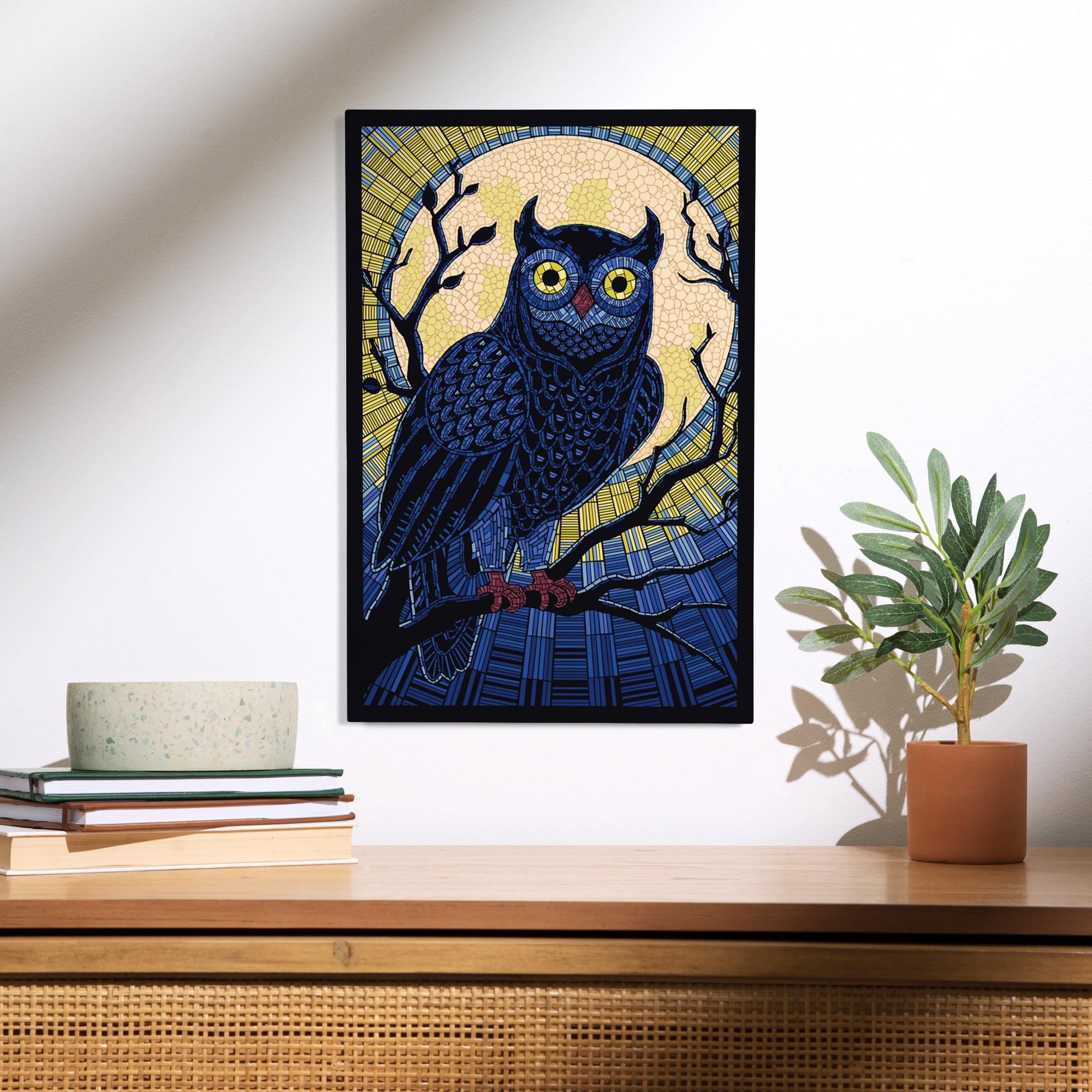 Owl, Paper Mosaic Birch Wood Wall Sign (6x9 Rustic Home Decor