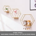 thumbnail image 3 of Set of 3 Hexagon Wall Shelf  Shelves, Metal and Wood Floating Shelf Wall Storage Organizer for Kitchen Shelf, Bathroom, Bedroom, Gold, 3 of 7