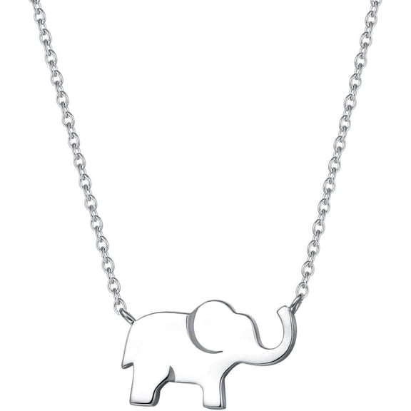 FANCIME 925 Sterling Silver Mini Lucky Elephant Pendant Necklace for Women, 16" 2" Chain White Gold Plated