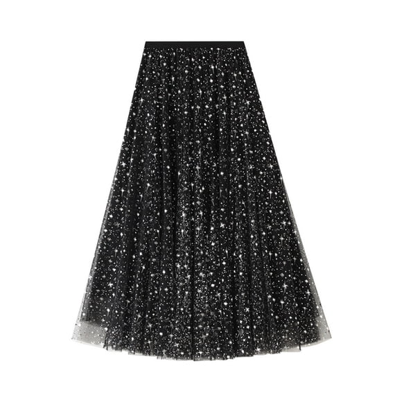 Wdgfv Women's Tulle Skirts High Low Layered Puffy Fairy Skirts A-line Midi Skirt Irregular Tutu Skirt Black XXL