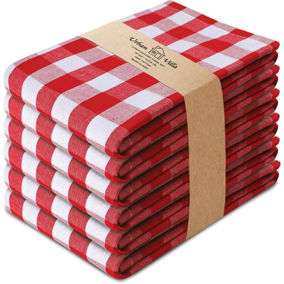 Urban Villa Set of 3 Kitchen Towels 20×30 inch 100% Cotton Highly Absorbent Dish Towels Ultra Soft Towels with Mitered Corners- Red/White - Christmas
