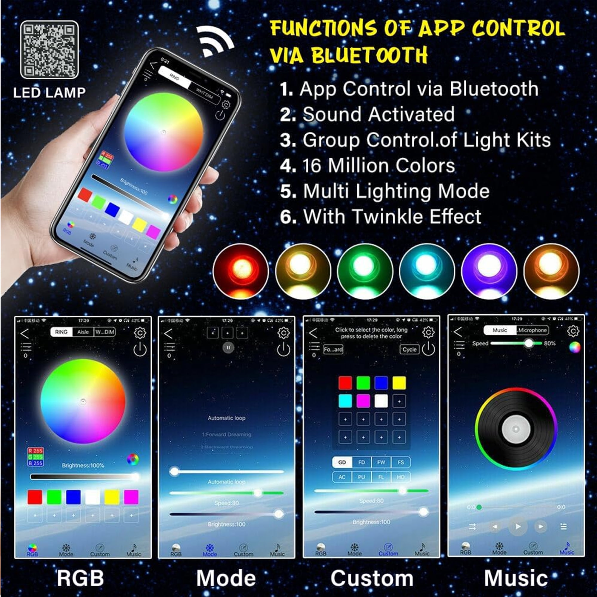 Twinkle Star Ceiling Light Kit, 500 Fibers 16W RGBW Fiber Optic Lights with Remote & App Control, Sound Activated Mode for Car Headliner, Home Theater, Bedroom Ceiling Decoration