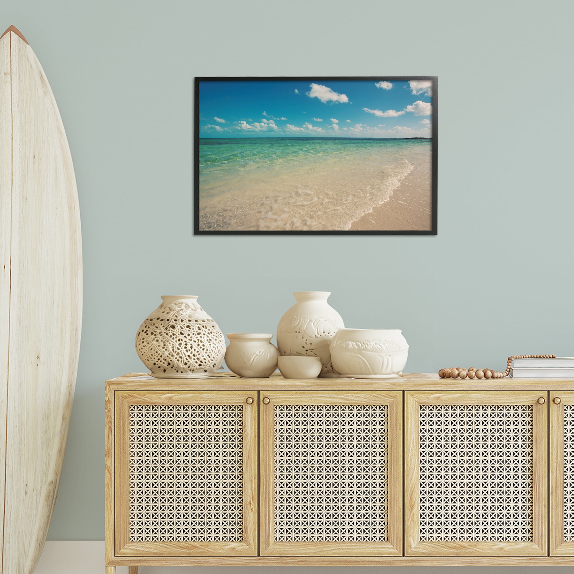 Stupell Industries Tranquil Coast Shore Coastal Photography Black Framed Art Print Wall Art, 30 x 20