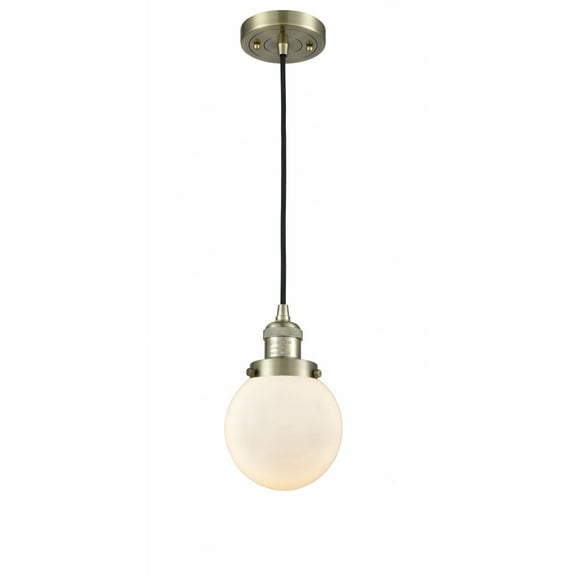 201C-AB-G201-6-Innovations Lighting-Beacon - 1 Light Cord Hung Mini Pendant In Industrial Style-9.5 Inches Tall and 6 Inches Wide-Antique Brass