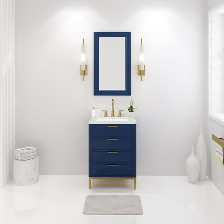 Water Creation Bristol 24" Wood Single Bathroom Vanity in Monarch Blue & White