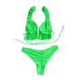 thumbnail image 4 of Wycnly Sexy Swimsuits for Women Bikini Sets Ruffle Strappy 2 Pieces Swimsuits Split Bathing Suits Sleeveless V-Neck Solid Swimwears Green S Clothes, 4 of 7