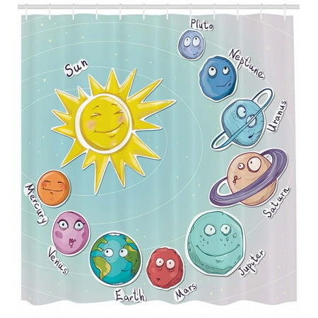 Space Shower Curtain Cute Cartoon Sun And Planets Of Solar