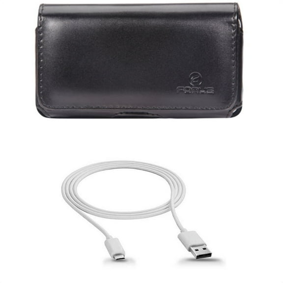 Swivel Leather Case Belt Clip w Charger Cord MicroUSB 6ft USB Cable A6O for Alcatel Allura, REVVL, Onyx, Flint, Fierce XL, Jitterbug Smart 2, Avalon V, A30 Plus, Pop 3, Idol 4, 1x Evolve