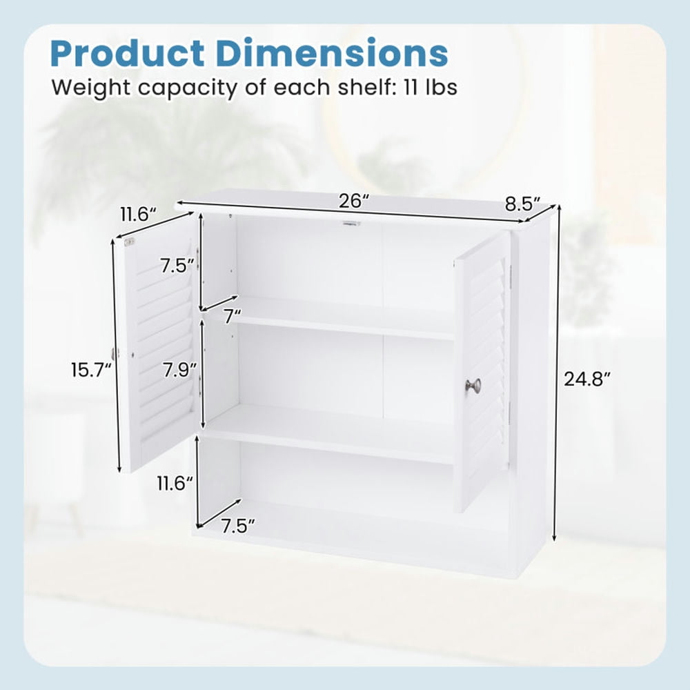 Finihen Bathroom Wall Cabinet, Wall Mounted Bathroom Cabinet, Medicine Cabinet, Double Doors Shelves Bathroom Wall Storage Cabinet, for Bathroom, White Finihen Bathroom Wall Cabinet, Wall Mounted Bathroom Cabinet, Medicine Cabinet, Double Doors Shelves Bathroom Wall Storage Cabinet, for Bathroom, White