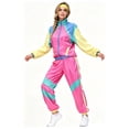 thumbnail image 3 of Women 80s Retro Tracksuit Costume, Vintage Color Block Windbreaker Jacket Pants Set with Headband, 1980s Hip Hop Disco Outfit for Halloween Cosplay Party, 3 of 5