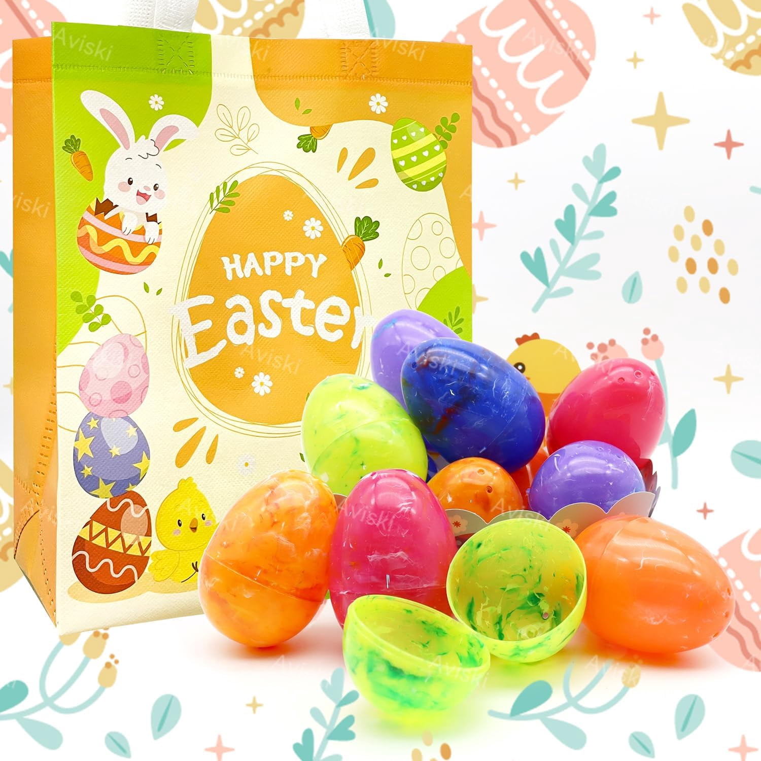 72-Piece 3.15-Inch Jumbo Iridescent Marble Easter Eggs For Easter Basket Stuffers, Egg Hunt Game, And Party Favors
