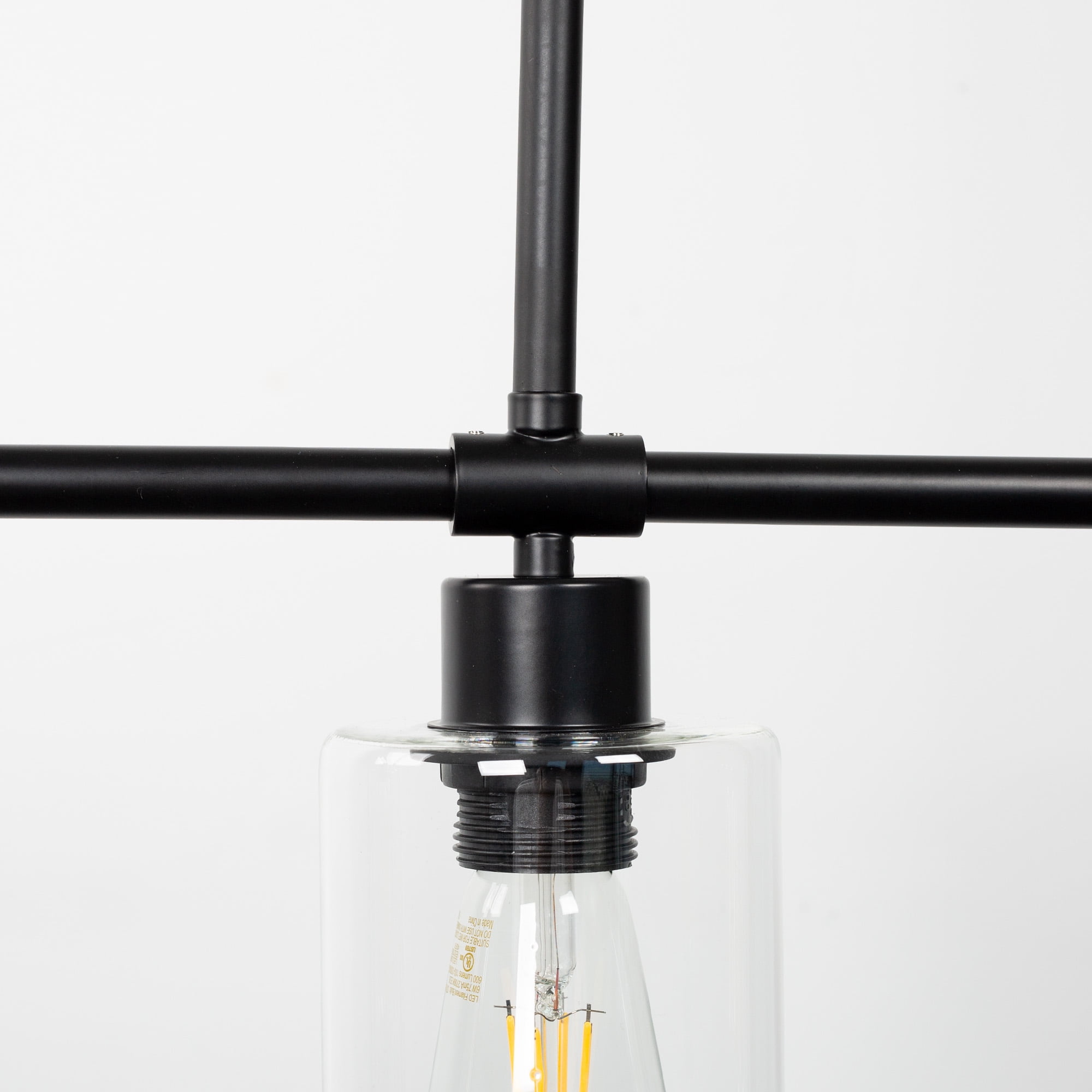 YANSUN 3-Light Linear Pendant Lights, Modern Black Fixture with Clear Glass Shades