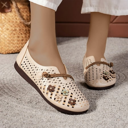 

Ecqkame Women s Flats Shoes Clearance Women s Round Head Breathable Flat Bottom SoftNon-slip Shallow Mouth Shoes Khaki 35