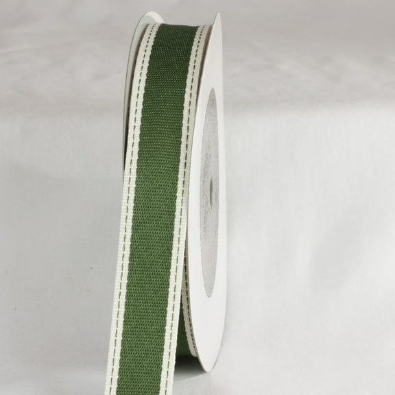 The Ribbon People Green and White Stitch Woven Edge Craft Ribbon 1" x 120 Yards