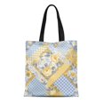 thumbnail image 1 of NUDECOR Canvas Bag Sac Fourre-Tout Réutilisables Sacs d'Épicerie Coloré Fleur Motif Floral Patchwork avec Jaune Roses Brunch Vérifier Cercle Sac Fourre-Tout, 1 of 1