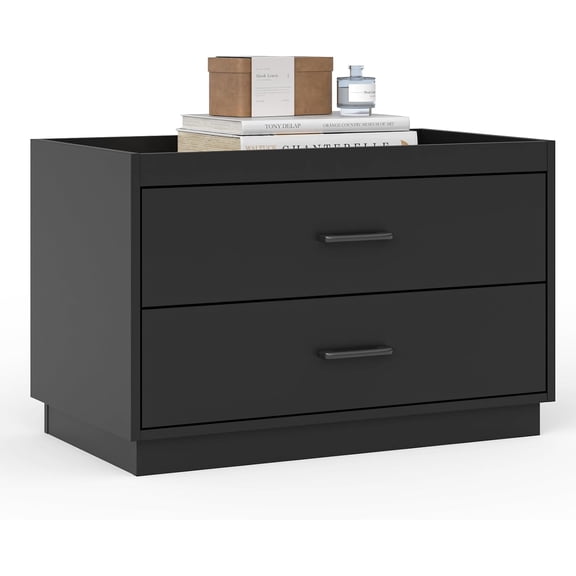 Stackable Storage with 2 Drawers, 28" Wide Storage Bins for Closet Organizers, Wood Stackable Closet Organizer Modern Large Stackable Storage Units for Living Room Hallway Bedroom, Black