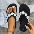 thumbnail image 3 of Rokment Womens Beach Platform Wedges Dress Slippers Sandals Black Boho Vacation Colorful Crochet Flower Height Increasing Flip Flops Summer Casual High Heel Slip on for Indoor Outdoor White Size 7, 3 of 7