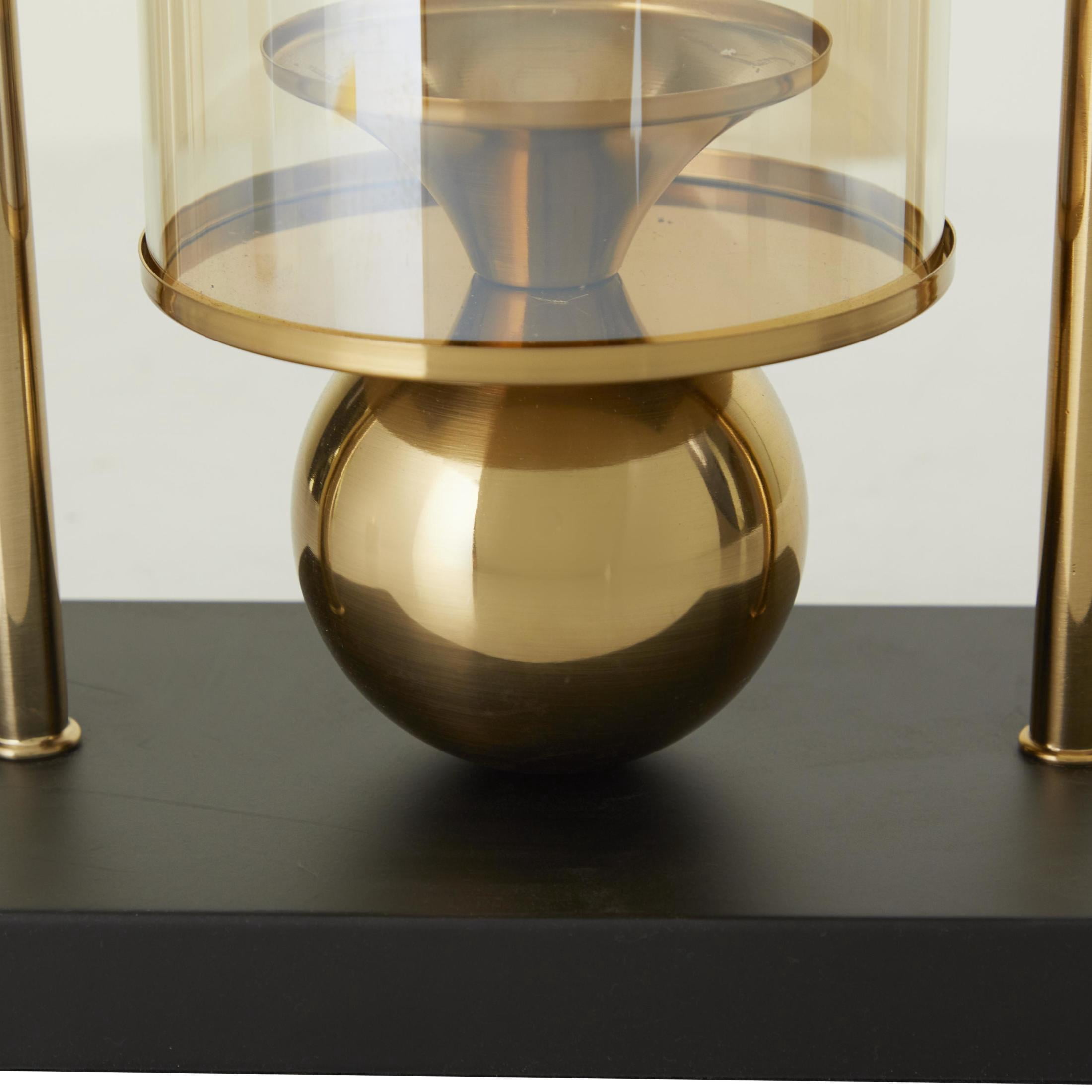 CosmoLiving by Cosmopolitan Gold Metal Iridescent Pillar Hurricane Lamp with Ball Accent and Black Base