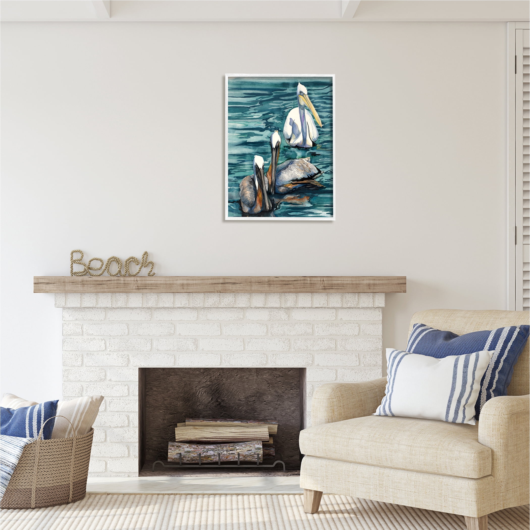 Stupell Industries Pelicans at Sea Painting Animals & Insects Painting White Framed Art Print Wall Art, 24 x 30