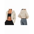 thumbnail image 3 of Women'S Fleece Zip Up Hoodies Cropped Sweatshirts Casual Jackets Trendy Y2K Apricot Color L, 3 of 6