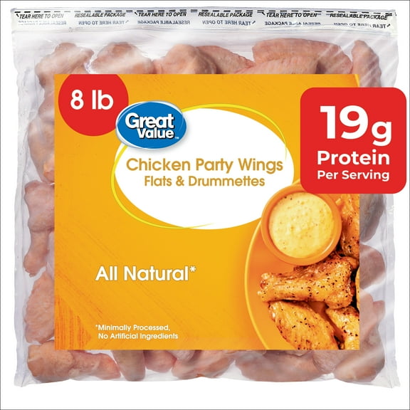 Great Value All Natural Chicken Wing Sections, 8 lb (Frozen)