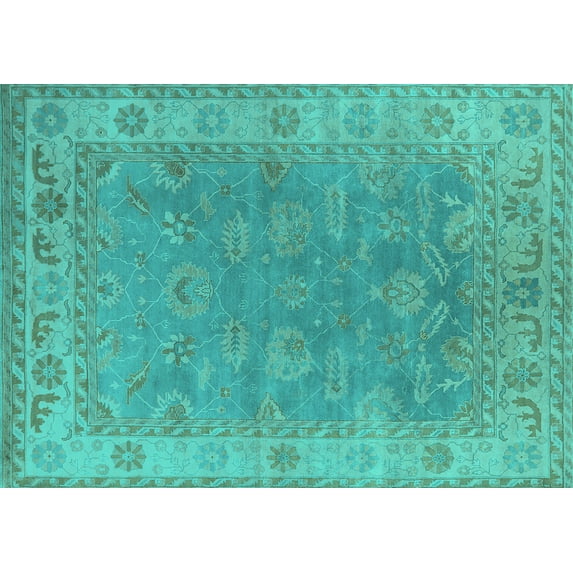 Ahgly Company Machine Washable Indoor Rectangle Oriental Turquoise Blue Industrial Area Rugs, 3' x 5'