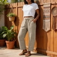 thumbnail image 5 of Barrel Linen Pants Women Boho Palazzo Cotton Drawstring Capris Plus Size Summer Beach Vacation Casual Baggy Trousers M, 5 of 5