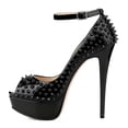 thumbnail image 2 of XYD Women's Peep Toe Strap Buckle Studded Pumps Platform Stilettos Super High Heels Sexy Nightclub Dress Shoes Size 5.5 Black, 2 of 4