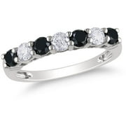 1 Carat T.W. Black and White Diamond 10kt White Gold Semi-Eternity Anniversary Ring