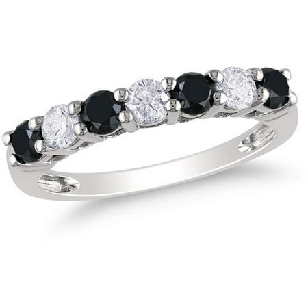 1 Carat T.W. Black and White Diamond 10kt White Gold Semi-Eternity Anniversary Ring