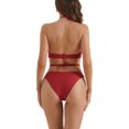 thumbnail image 3 of Conjuntos de bikini halter para mujer INSPIRE CHIC de 2 piezas con lazo doble en la parte trasera, parte inferior triangular, trajes de baño, talla X-Large, rojo, 3 of 5