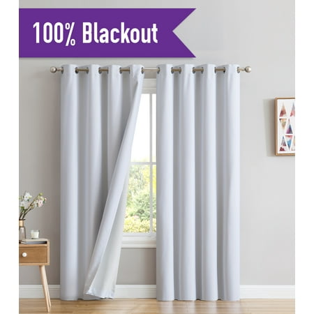 Light Grey And Teal Living Room HLC.ME Textured 100% Blackout Room Darkening Thermal Lined Energy Efficient Curtain Grommet Panels For Living Room - Set of 2 panels ()