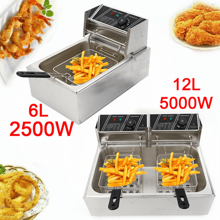 

Goorabbit Stainless Steel Electric Fryer Large Professional Deep Fryer Oven for Both Home and Commercial Use 12.7QT/12L/Max 5000W Dual Tank