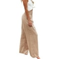 thumbnail image 5 of Sedceaty Summer Women Loose Long Trousers, Ladies Leisure Style Solid Color High Waist Ruched Beach Wide Leg Pants with Pocket, 5 of 9